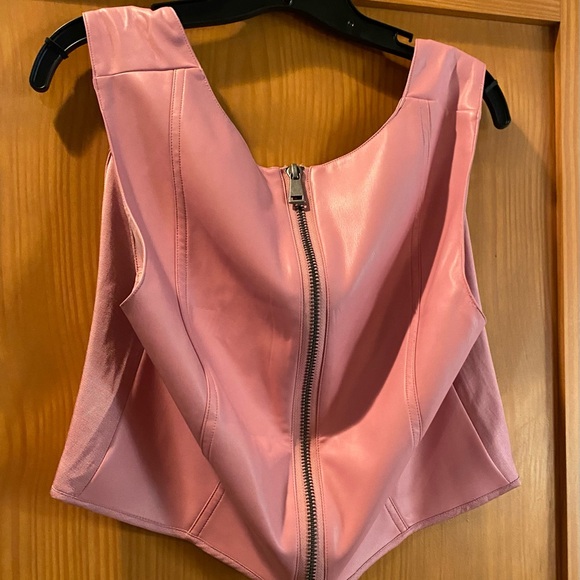 Express Ladies Pink Faux Leather Linen-Blend Square Neck Corset Tank NWT Size L - Picture 4 of 6